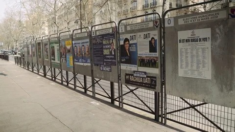 French election posters in Paris during coronavirus lockdown Stock Footage 126752999