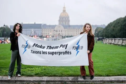 French environmental groups protest about 'big polluters' taxation in Paris, Fra Stock Photos