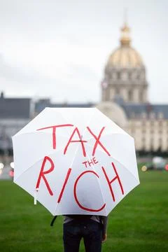 French environmental groups protest about 'big polluters' taxation in Paris, Fra Stock Photos