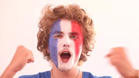 French Fan Celebrating Stock Footage 83408693