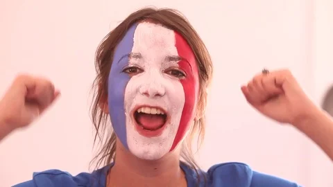 French Fan Celebrating Stock Footage 83408695