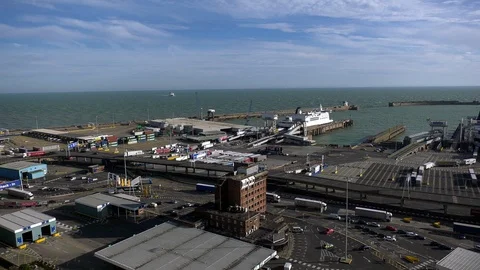 French Ferry unloading streams of transport into Port of Dover Video stock 98294039
