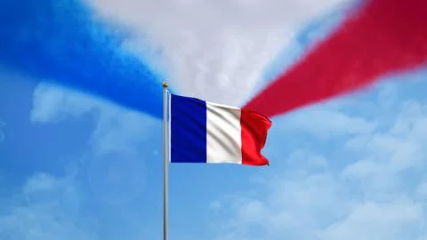 French Fighter Jets with Tricolor Smoke and National Flag 스톡 일러스트