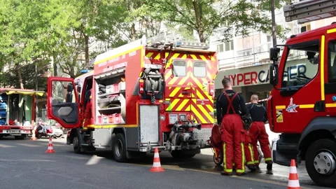 French firemen intervention in the street Stock Footage 205862369