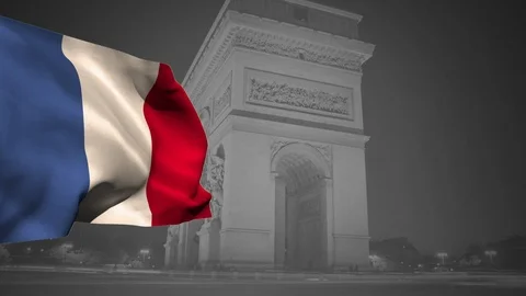 French flag and Arc de Triomphe Stock Footage 107620871