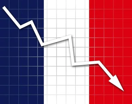 The French flag and arrow graph going down Stock Illustration