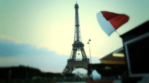 The French flag And The Eiffel Tower In Paris Stock Footage 51240866
