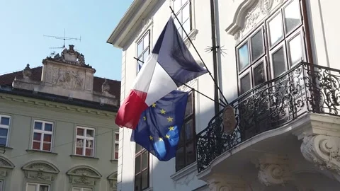 French flag and EU flag (slow motion) Video stock 234532366