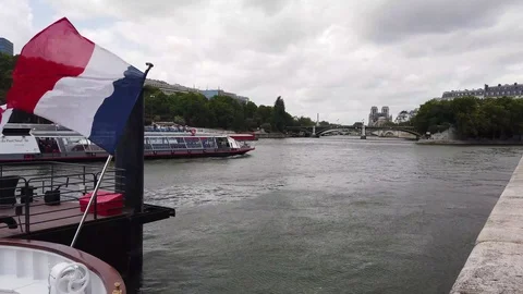 French flag on a barge in Paris Stock Footage 121482106