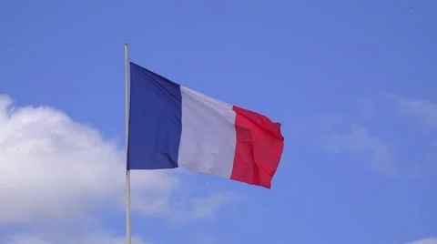 French flag blowing in the wind (in 4k) in Paris, France. Stock Footage 54076133