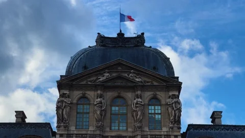 French Flag blows in the wind at the capital Paris. Stock Footage 165591691