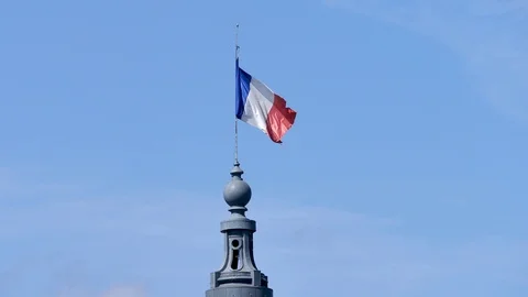 French flag in a blue sky. Stock Footage 94353915