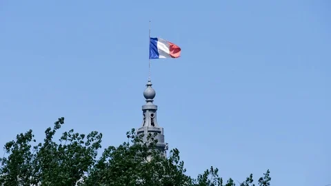 French flag in a blue sky. Stock Footage 94354233