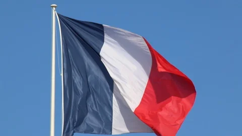 French flag with blue sky Stock Footage 104549041