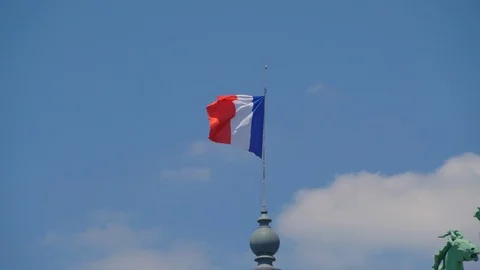 French flag on building waving in the wind Stock-Footage 112033226