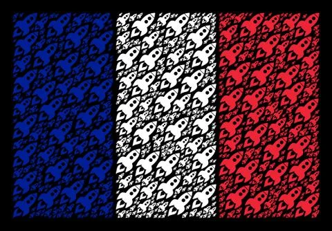 French Flag Collage of Space Rocket Launch Items Illustrazione stock