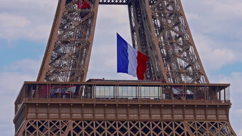 French flag in the design of the Eiffel Tower on National Day. Paris, France 動画素材 313146795