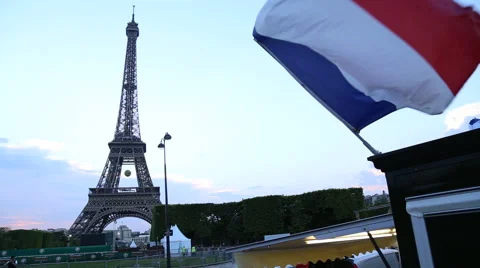 French flag with The Eiffel In Paris Stock Footage 51241761