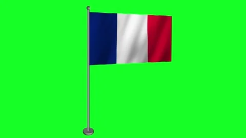French Flag elegantly waving in the wind on Green Screen Stock-Footage 274593778