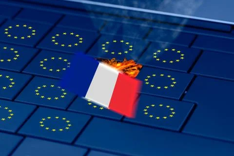 French flag exploding in a pc keyboard during french elections (frexit) Foto stock