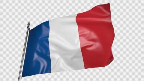 French flag on a flagpole. 3D animation with alpha channel 動画素材 204954250