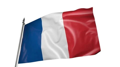 French flag on a flagpole. Animation 3D on a white background Видео 219747754