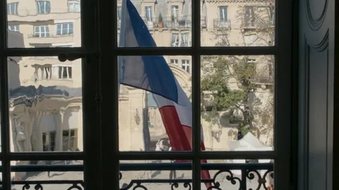 French flag floating in slow-motion in Paris Stock Footage 274520688