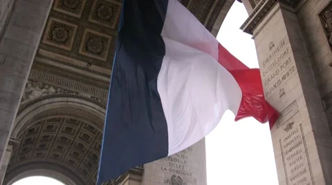 French flag flying in the air Stock Footage 8506594