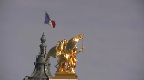 French flag flying in the air Stock Footage 8506612