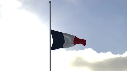 French flag half mast in the wind. High bitrate slow motion animation in Stock Footage 219458383