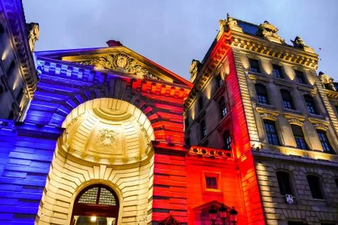 French flag light colored building , Photo image a Beautiful panoramic view o Stock Photos
