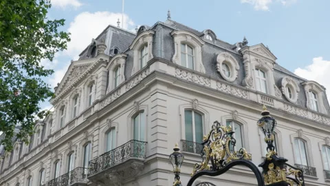 French flag on luxury palace architecture building facade in Paris France Stock Footage 337294045