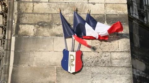 French flag on the medieval wall Stock Footage 41570211