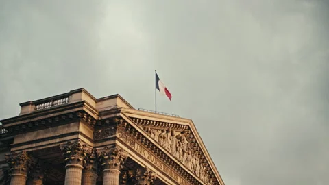 French flag on the Pantheon in Paris. Stock Footage 313779950