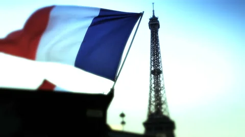 French flag in Paris With Eiffel Tower Stock Footage 51241778