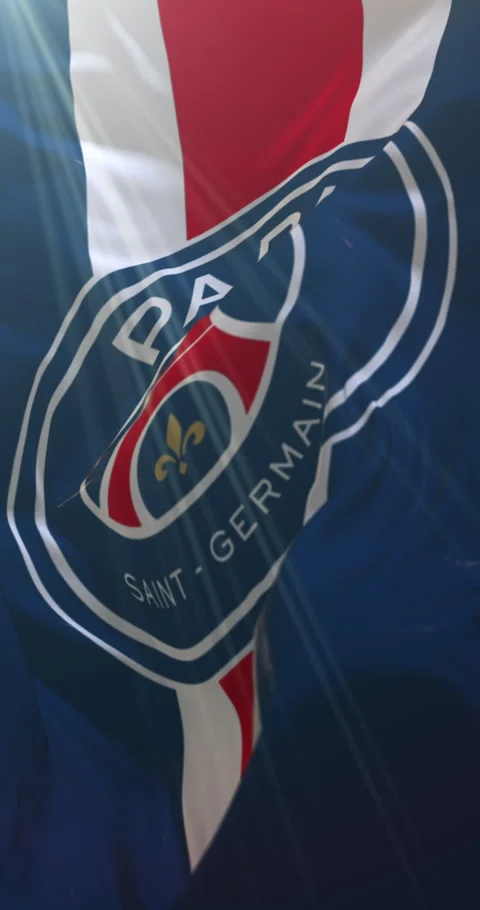 French flag of Paris Saint-Germain Football Club, loop. 4K Vertical. 11/04/2025 Stock Footage 308074803