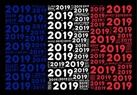 French Flag Pattern of 2019 Year Texts 库存插图