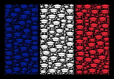 French Flag Pattern of Graduation Cap Items Stock Illustration