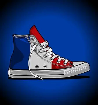 French flag pattern sneakers on green background Stock Illustration