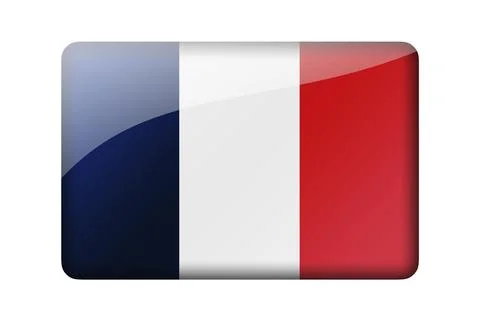 The French flag. Rectangular glossy icon. Isolated on white background 스톡 일러스트