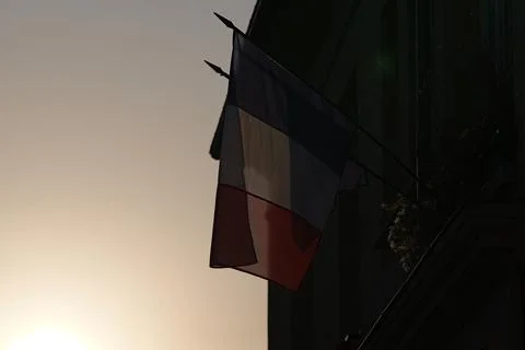 French Flag at Sunset Fotos de archivo