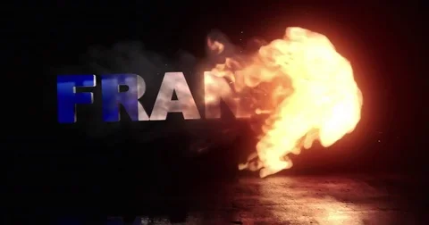 French Flag On Title is Revealing with Fire Stock Footage 79207616