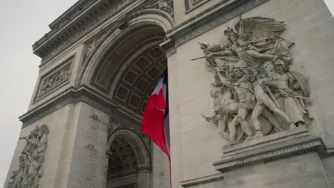 French flag under Arc de Triomphe. Paris, France. Cityscapes, Landscapes, Stock Footage 249514279