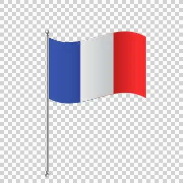 French flag waving on flagpole isolated on transparent background. Illustrazione stock