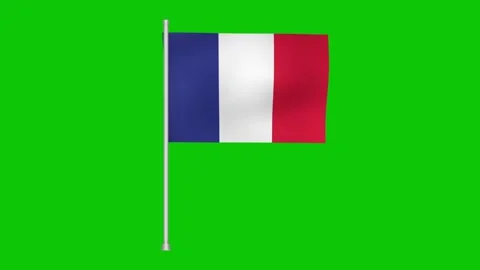 French flag waving gently on a pole against a bright green screen backdrop Stock Footage 317543003