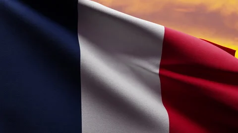 French Flag Waving at Sunset on Bastille Day Stock Footage 276554046