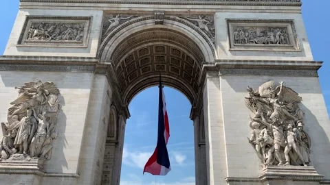 French Flag is waving under the Arc de Triomphe. Paris, France Stock Footage 276161859
