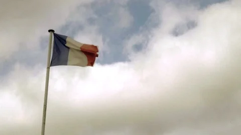 French flag waving in the wind | 4K - VINTAGE STYLE - BLACK AND WHITE - Stock Footage 98662246