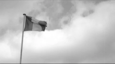 French flag waving in the wind | 4K - VINTAGE STYLE - BLACK AND WHITE - 스톡 동영상 98742973