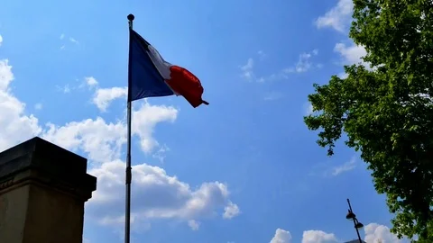 French Flag Waving in the wind in Paris Stock Footage 123474265